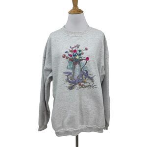 Vintage Northern Reflections Adult M Medium Gray Floral Flower Pot Made USA 90s